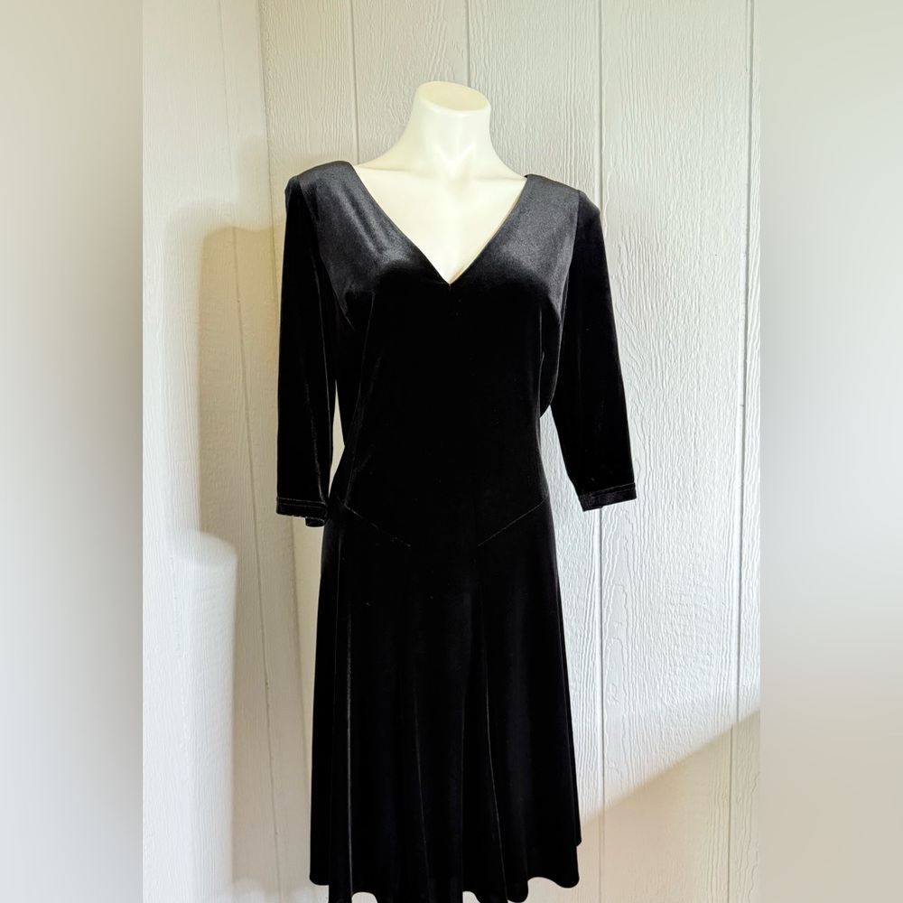 Coldwater Creek Elegant Black Velvet Long Sleeve Dress